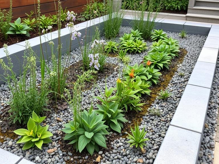 Modern Rain Garden with Native Plants