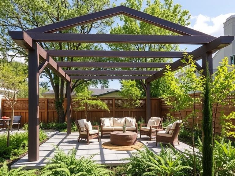Modern Pergola with Shade Plants