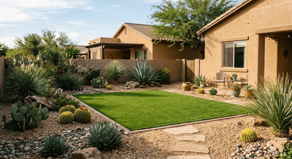 Desert Landscape Design: Artificial Turf Desert Yard