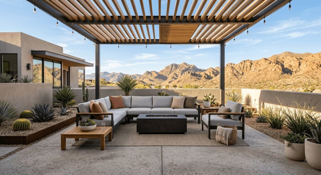 Desert Landscape Design: Desert Patio Lounge Area