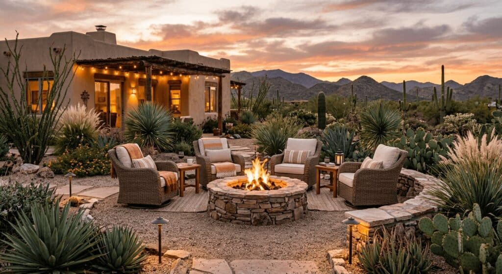 Desert Landscape Design: Fire Pit Desert Backyard